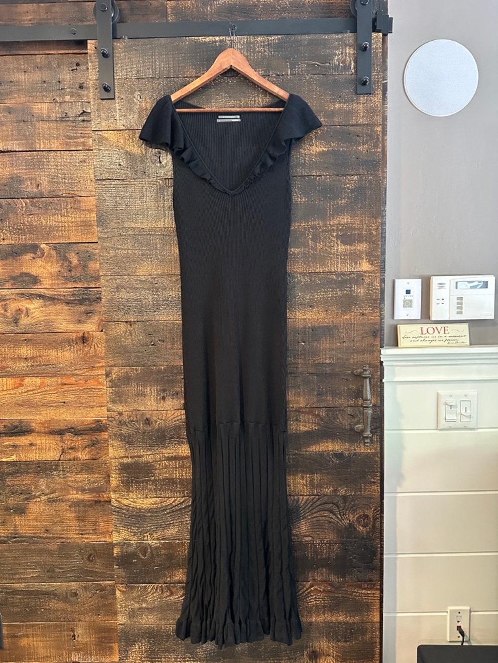 Anthropologie Black Ruffle-Trim Maxi Dress